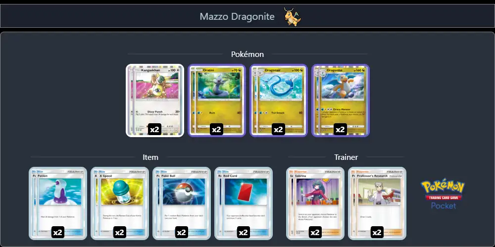 Lista delle Carte del Mazzo Dragonite