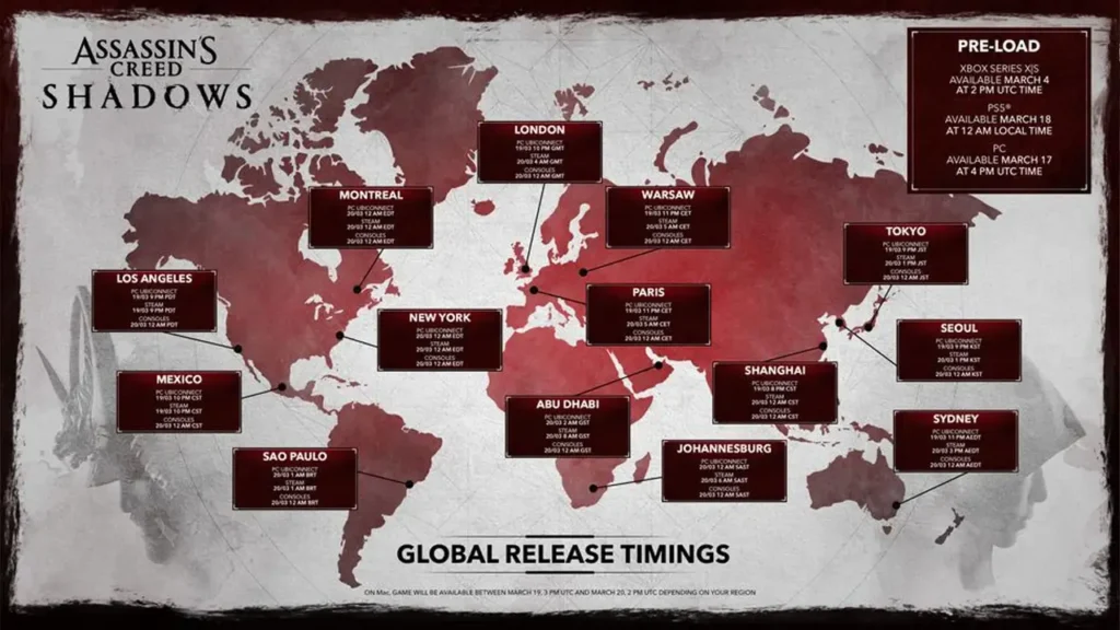 Assassin's Creed Shadows: Orario di preload del gioco confermato da Ubisoft